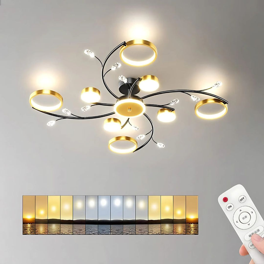 Żyrandol LED z pilotem KARINA, 63 W, 8 elementów, światło ciepłe/zimne/neutralne, ściemnialny, złoty 