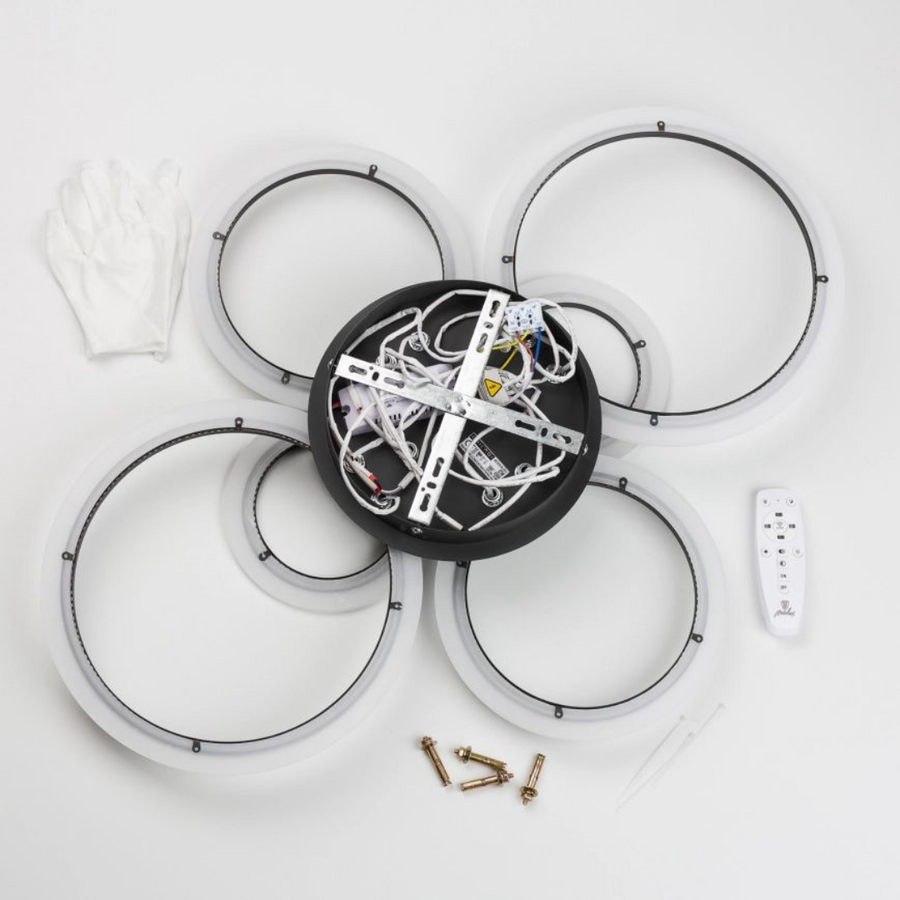 Żyrandol LED BETTY 82W z pilotem, 6 okręgów, światło zimne/ciepłe/neutralne, ściemnialny, czarny