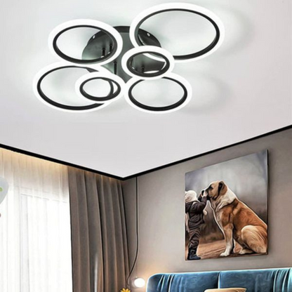 Żyrandol LED BETTY 82W z pilotem, 6 okręgów, światło zimne/ciepłe/neutralne, ściemnialny, czarny
