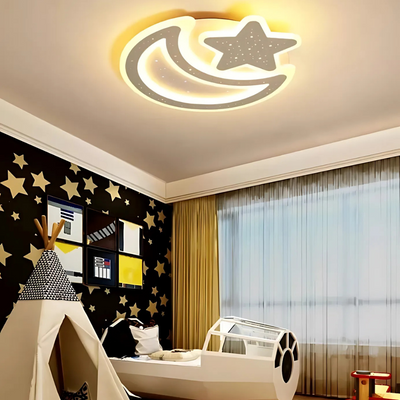 Żyrandol LED Nova z pilotem, 91 W, ściemnialny, w kształcie księżyca i gwiazdy, biały