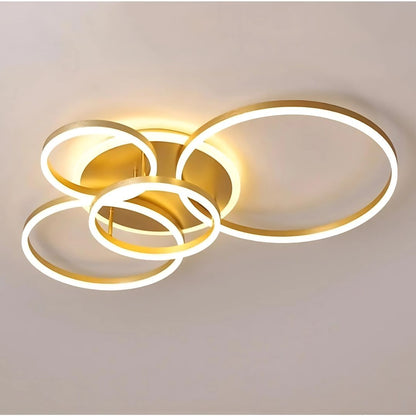 Żyrandol LED z pilotem DARIO, 4 okręgi, 103 W, światło ciepłe/zimne/neutralne, ściemnialny, złoty