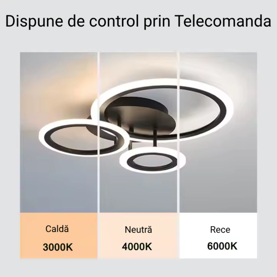 Żyrandol LED BETTY 41W z pilotem, 3 okręgi, światło zimne/ciepłe/neutralne, ściemnialny, czarny