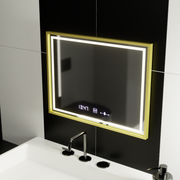 Oglindă LED rectangulară 80x60cm Verite Royale Gold cu MotionGlow, sistem dezaburire, ceas și termometru