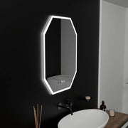 Lustro LED Polygon, 60x80 cm, czujnik Hexaluce MotionGlow Marcello, system przeciwmgielny, zegar i termometr, ściemnialne