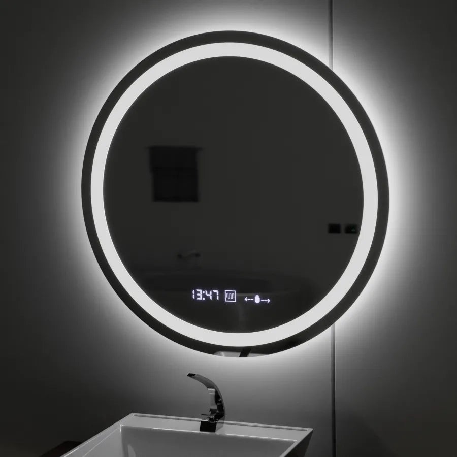 Okrągłe lusterko LED, 80 cm, Celeste Motionglow Marcello, system rozmrażania, zegar i termometr,