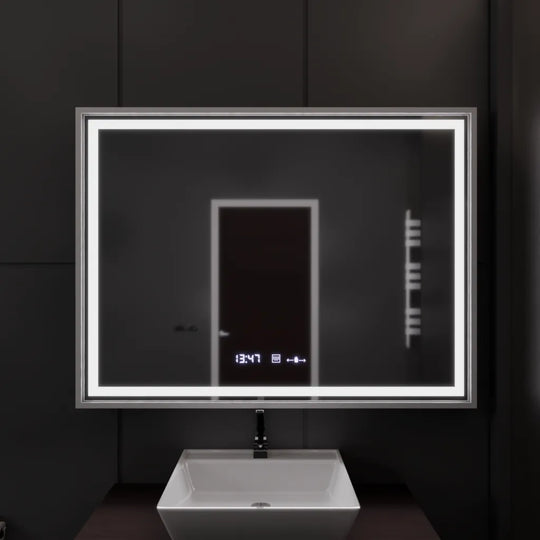 Prostokątne lustro LED, 120x80 cm, Verite Imperial Silver Motion Glow Marcello, system przeciwmgielny, zegar i termometr, przyciemniane lustra Marcello Domyślny tytuł Alessandro Design