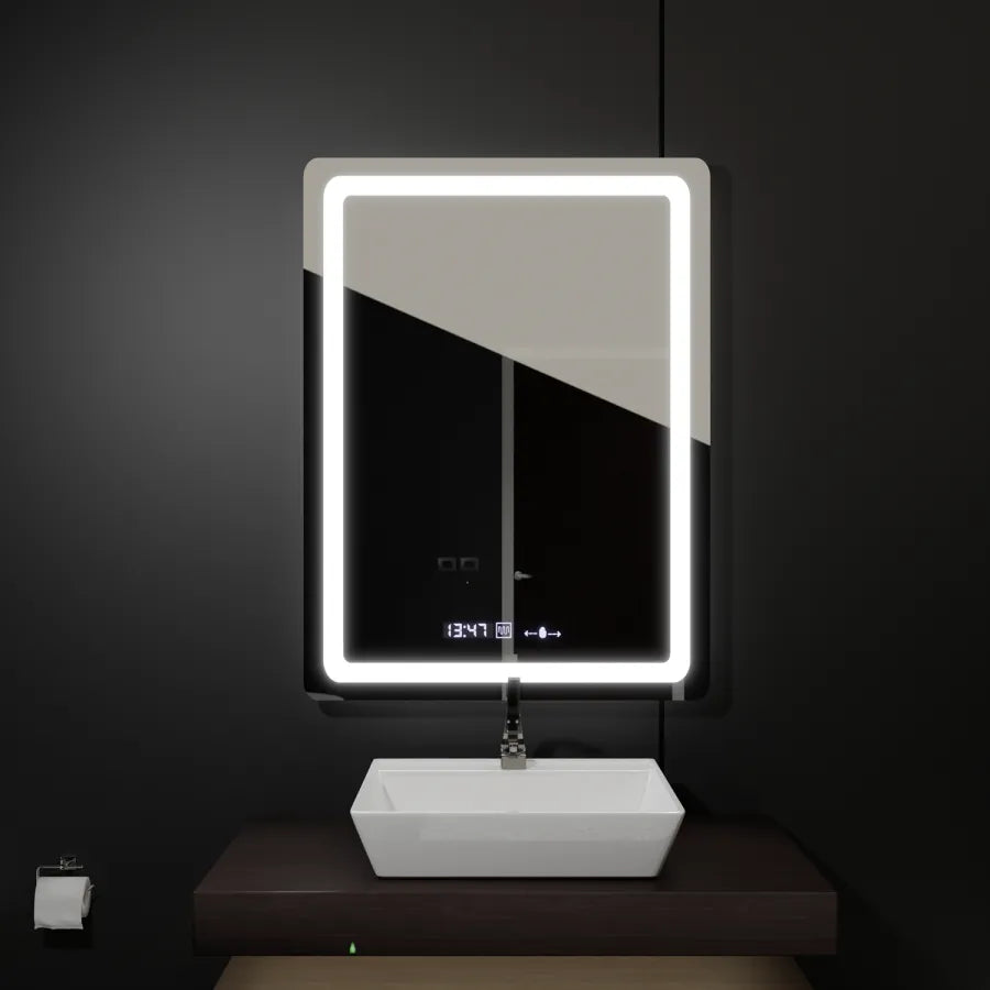 Prostokątne lusterko LED, 60x80 cm, czujnik Wizz Motionglow Marcello, system rozmrażania, zegar i termometr, Dokryty