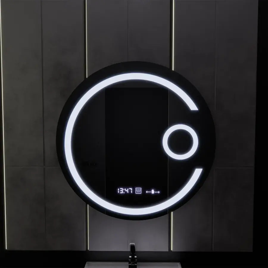 Okrągłe lustro LED 60 cm Visio MotionGlow Marcello Defog System Zegar i termometr Ściemnialna lupa kosmetyczna 