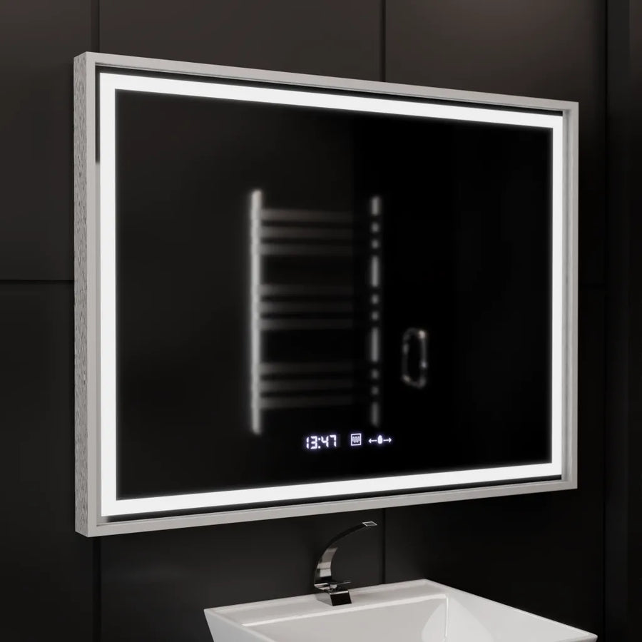 Prostokątne lustro LED 80x60cm Verite Imperial Silver Motion Glow Marcello Defog System Zegar i termometr Ściemnialny 