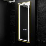 Prostokątne lustro LED, 45 x 140 cm, czujnik radarowy Elena Marcello, system przeciwmgielny, zegar i termometr, ściemnialne, Dressing Couture 