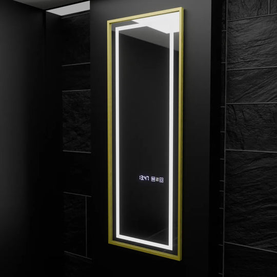 Prostokątne lustro LED, 45x140 cm, czujnik radarowy Elena Marcello, system przeciwmgielny, zegar i termometr, Dimabila, lustra Dressing Couture Domyślny tytuł Alessandro Design