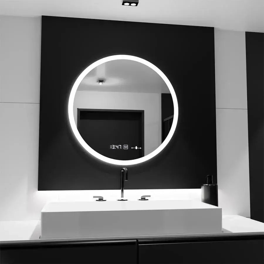Okrągłe lustro LED, 70 cm, Elysee MotionGlow Marcello, system przeciwmgielny, zegar i termometr, ściemnialne 