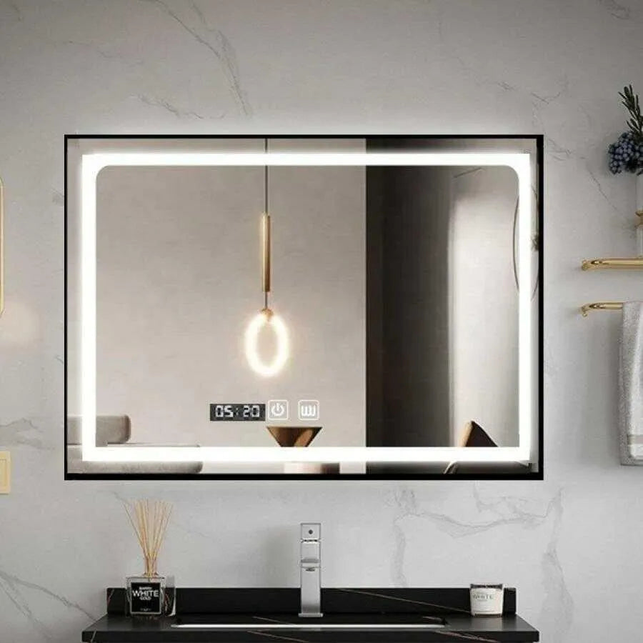 Lustro prostokątne LED 100x65cm – system przeciwmgielny Edge LUMINOUS Touch, czarna rama
