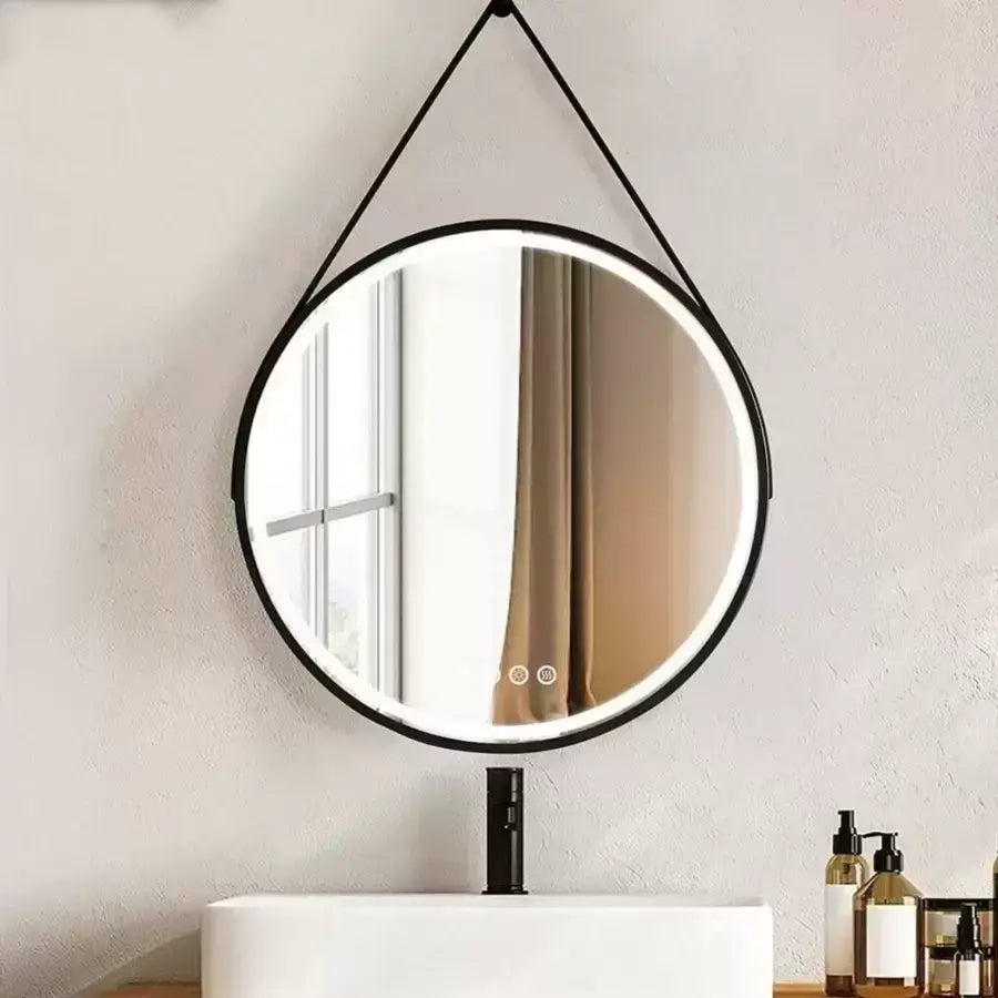 Okrągłe lustro LED 60 cm Celeste Majeste Noir Eleve MotionGlow Marcello System przeciwmgielny Zegar i termometr Ściemnialny