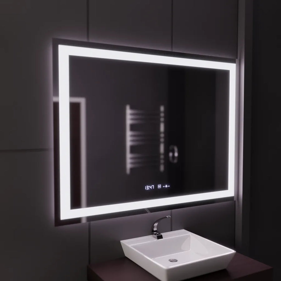 Lustro LED prostokątne 120x80cm Vérité MotionGlow Marcello, system przeciwmgielny, termometr i zegar, ściemnialne 
