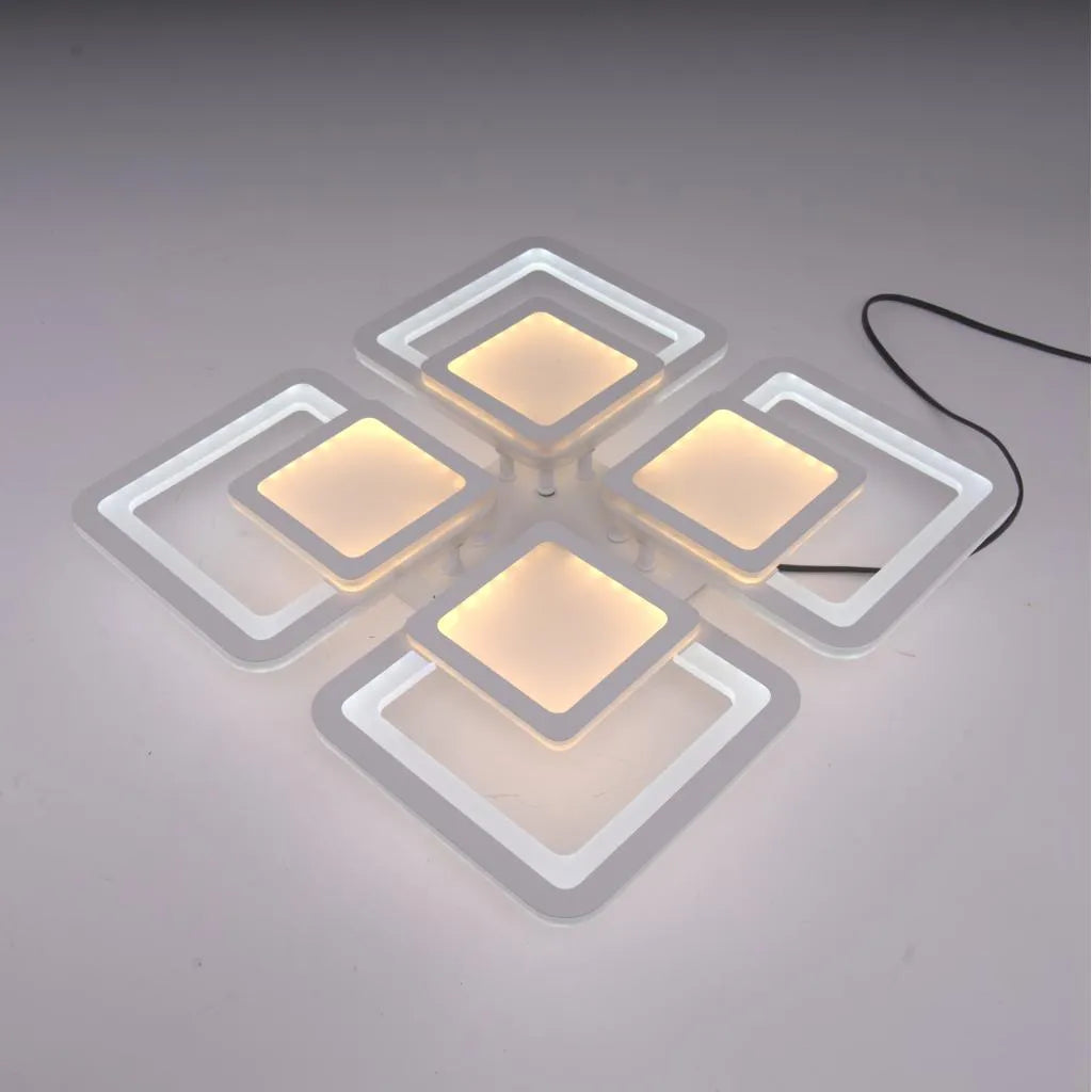 Żyrandol LED z pilotem SUSAN, 77W, 4 kwadraty, zimne/ciepłe/neutralne światło, ściemnialny, biały 