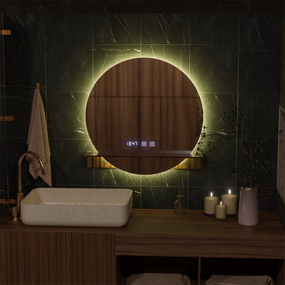 Lustro Alfred Touch LED z systemem przeciwmgielnym, zegarem i temperaturą 60x60 cm ze zintegrowaną podstawką