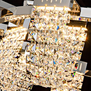 Podwieszany żyrandol LED, CC370/1200CH, kryształ i metal, 30W, pilot, światło chłodne/ciepłe/neutralne 3000K/4000K/6000K, luksusowe oświetlenie