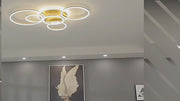 Żyrandol LED z pilotem DARIO, 5 okręgów, 120 W, światło ciepłe/zimne/neutralne, ściemnialny, złoty