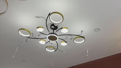 Żyrandol LED z pilotem KARINA, 63 W, 8 elementów, światło ciepłe/zimne/neutralne, ściemnialny, złoty 