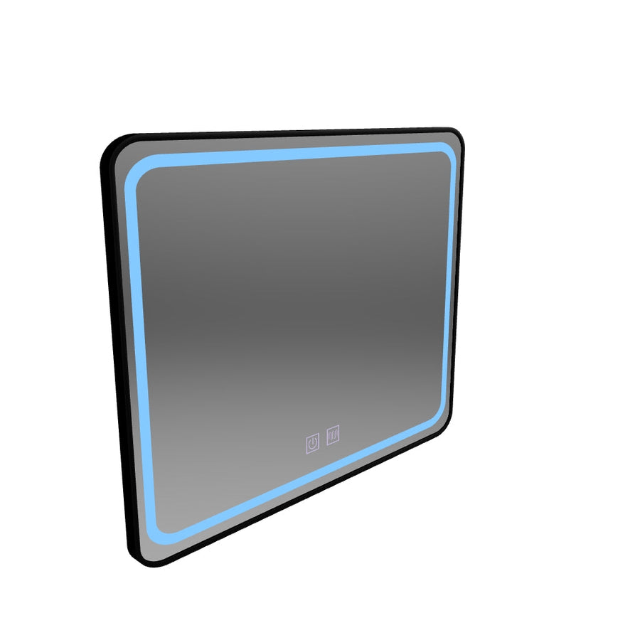 80X60CM Prostokątne lusterko LED - Edge Luminous Touch System, czarna rama