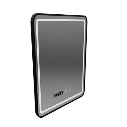 Karl Touch Lustro LED z systemem przeciwmgielnym, zegarem i temperaturą 50x70 cm Rama szczotkowana czarna
