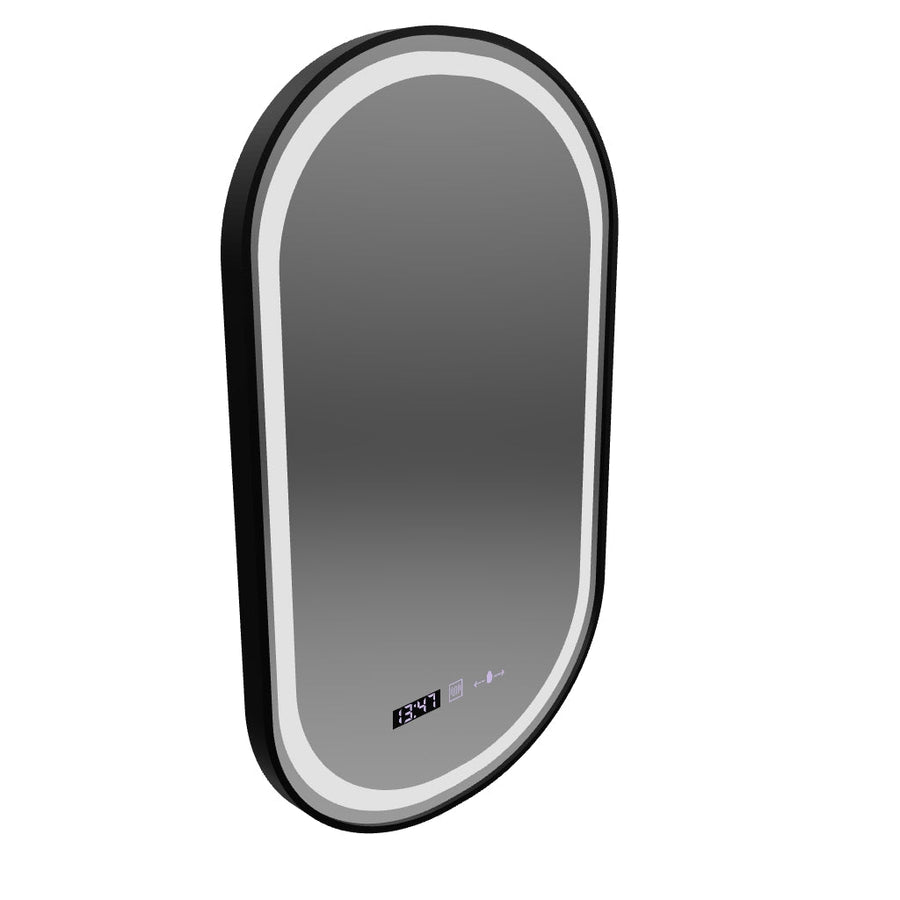 Lustro LED Helmut Sensor System odmgławiania, zegar i temperatura 50x90 cm Czarna ramka Szczotkowane Marcello Funghi