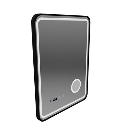 Ulrich Touch LED Mirror Defog System, zegar i temperatura 60x80 cm szczotkowana czarna rama lupa kosmetyczna
