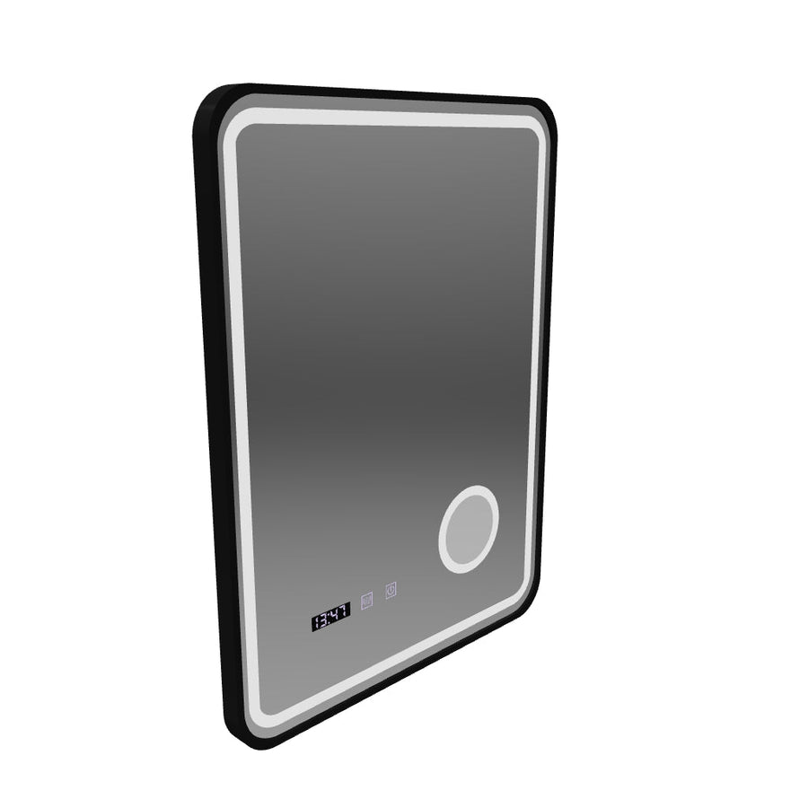 Ulrich Touch LED Mirror Defog System, zegar i temperatura 60x80 cm szczotkowana czarna rama lupa kosmetyczna
