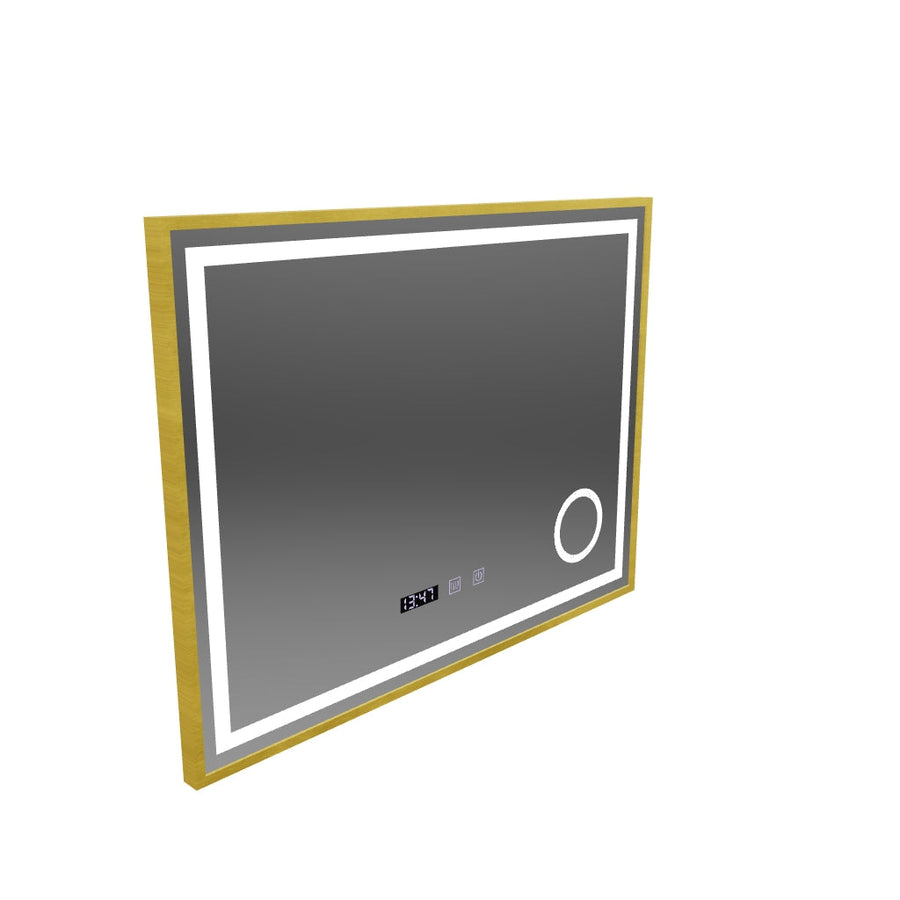 Rolf Touch LED Mirror Defog System, zegar i temperatura 80x60 cm szczotkowana złota rama lupa kosmetyczna