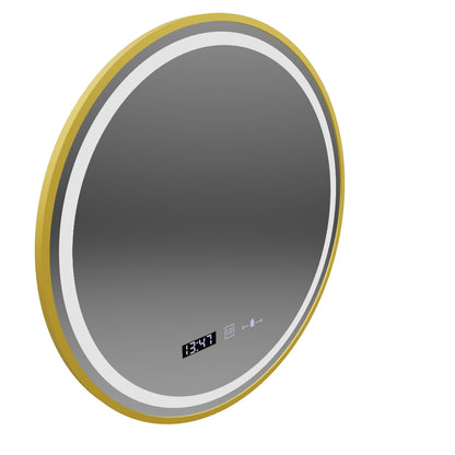 Lustro LED MotionGlow Sensor Faratya Defog System Termometr i zegar Szczotkowana złota rama Okrągła średnica 100 cm Ściemnialne Zimne/Ciepłe/Neutralne światło Kolekcja Marcello Funghi