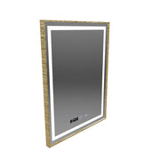 Prostokątne lustro LED, 60x80 cm, Verite Royale Gold MotionGlow Marcello, system przeciwmgielny, zegar i termometr, ściemnialne