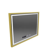 Prostokątne lustro LED, 80x60 cm, Verite Royale Gold MotionGlow Marcello, system przeciwmgielny, zegar i termometr, ściemnialne