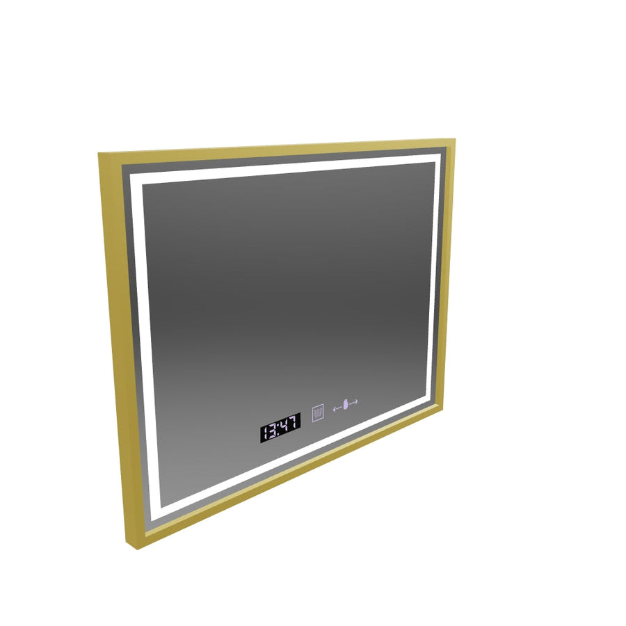 Prostokątne lustro LED, 80x60 cm, Verite Royale Gold MotionGlow Marcello, system przeciwmgielny, zegar i termometr, ściemnialne