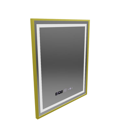 Prostokątne lustro LED, 75x90 cm, Verite Royale Gold MotionGlow Marcello, system przeciwmgielny, zegar i termometr, ściemnialne 
