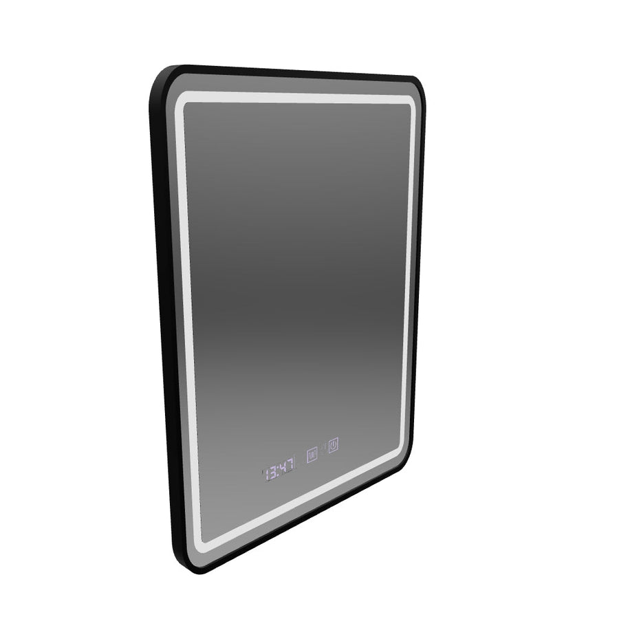 Lustro LED Gerhard Touch z systemem przeciwmgielnym, zegarem i temperaturą 60x80 cm, szczotkowana czarna rama