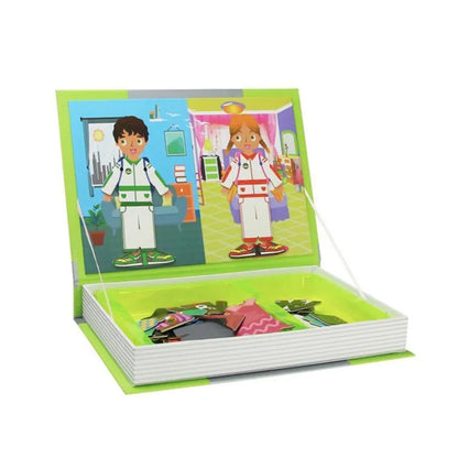 Magnetyczna Książeczka Puzzle Uczniowska Garderoba, 55 Elementów i 18 Kart, Wielokolorowa