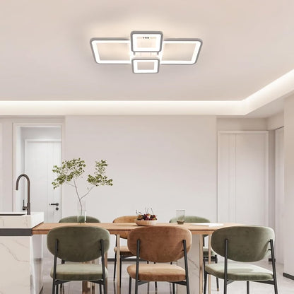 LED żyrandol z zdalnym sterowaniem Ella 85W, 4 kwadraty, zimno/gorące/neutralne światło, niestabilne, białe