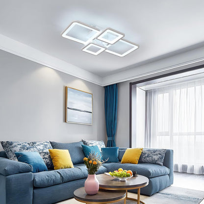 LED żyrandol z zdalnym sterowaniem Ella 85W, 4 kwadraty, zimno/gorące/neutralne światło, niestabilne, białe