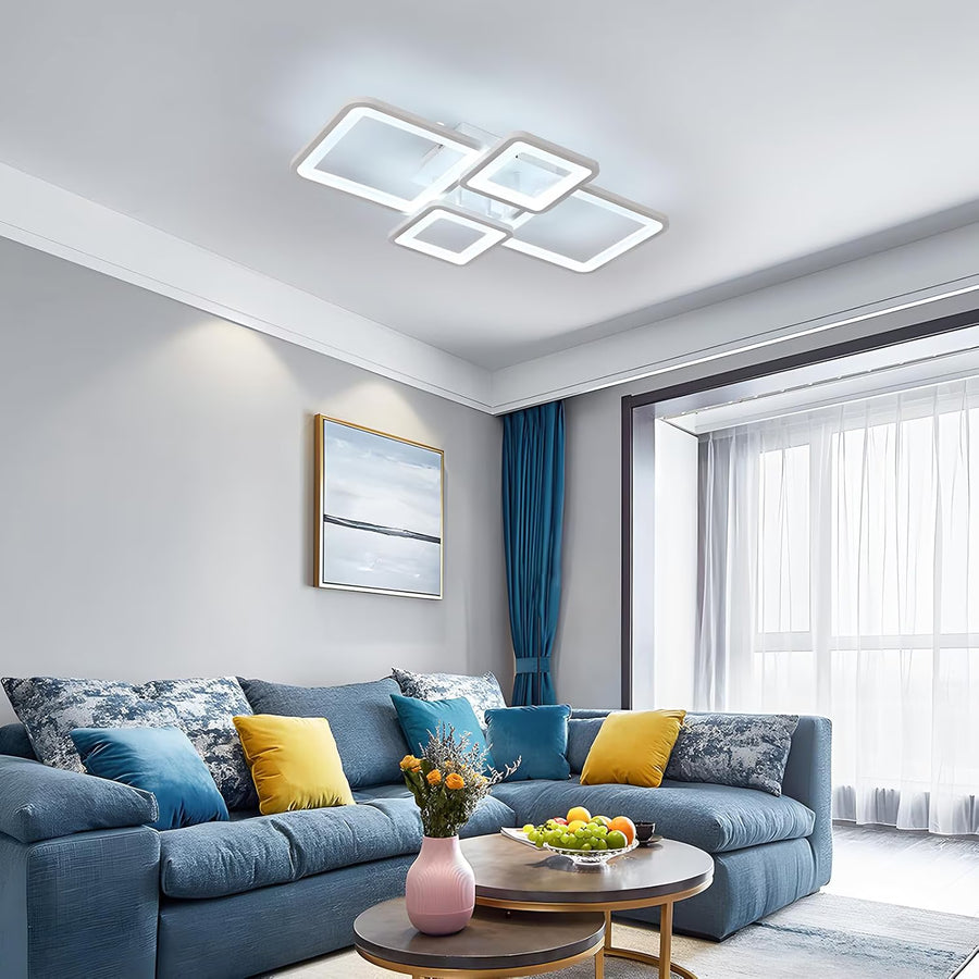 LED żyrandol z zdalnym sterowaniem Ella 85W, 4 kwadraty, zimno/gorące/neutralne światło, niestabilne, białe