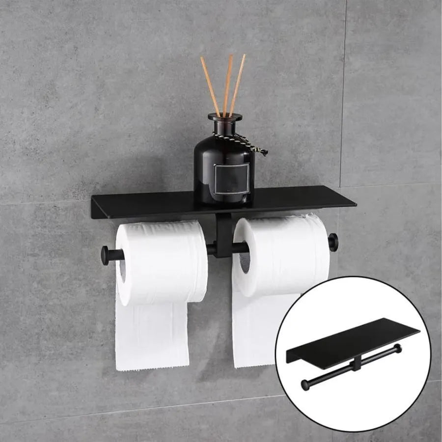 Uchwyt na papier toaletowy z uchwytem na telefon/perfumy czarny GJ602