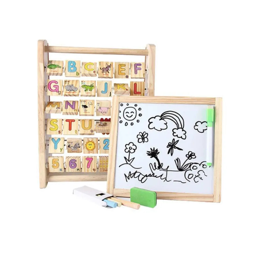 Montessori Wielofunkcyjna Edukacyjna Tablica Magnetyczna z Zamkami, 8 Markerów, Drewno i Plastik