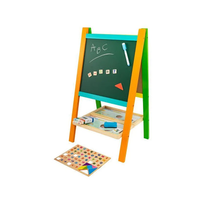 Wielofunkcyjna edukacyjna tablica szkolna, 12 kolorowych kredek, drewno