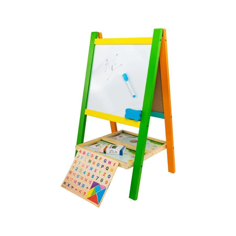Wielofunkcyjna edukacyjna tablica szkolna, 12 kolorowych kredek, drewno