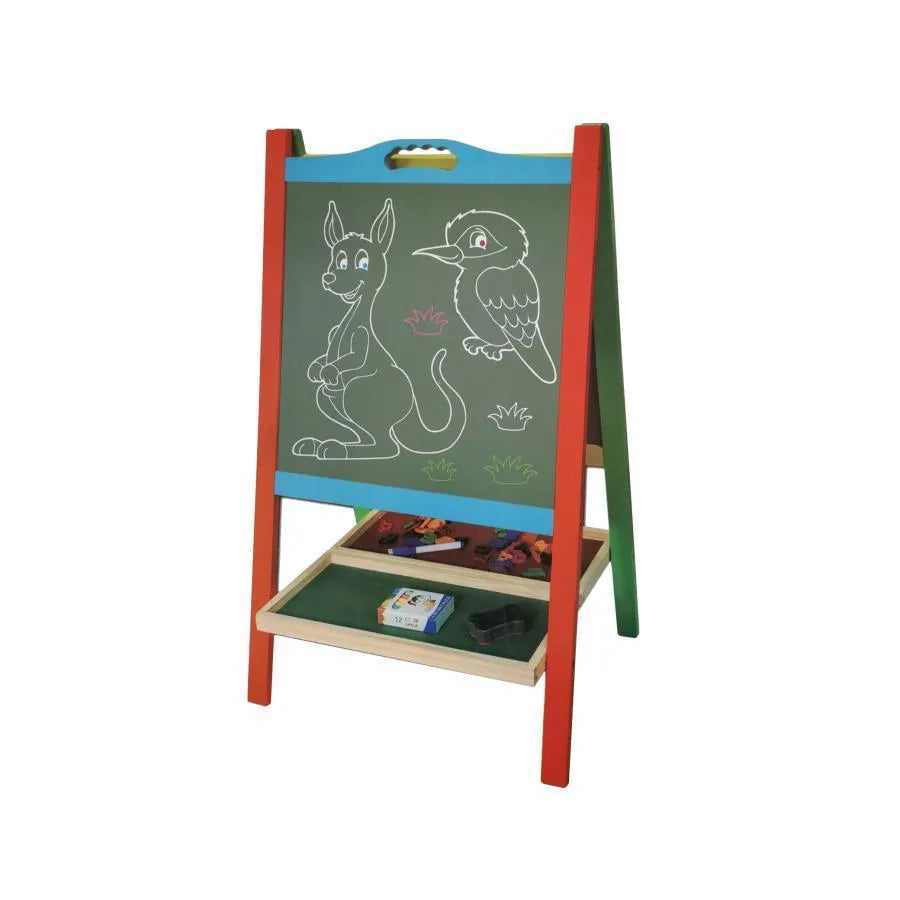 Wielofunkcyjna edukacyjna tablica szkolna, 12 kolorowych kredek, drewno
