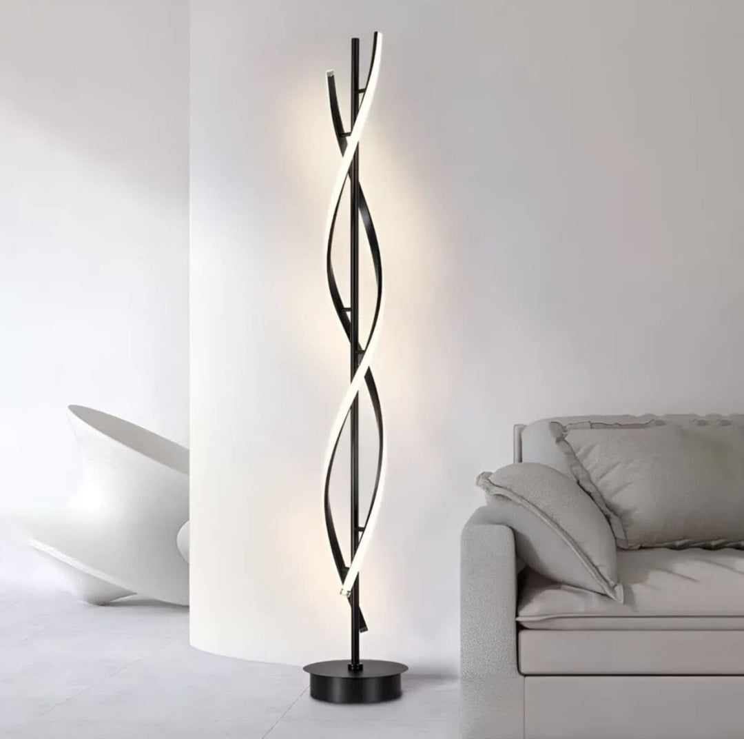 czarna lampa w salonie urządzonym w stylu industrialnym