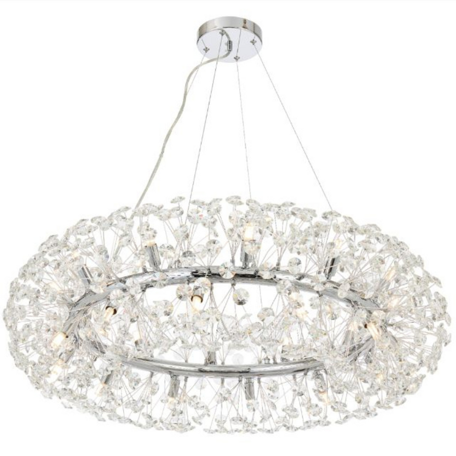 Żyrandol kryształowy SEGOVIA Magno 5x E14, średnica 60 cm, lśniące srebro, regulowana wysokość
