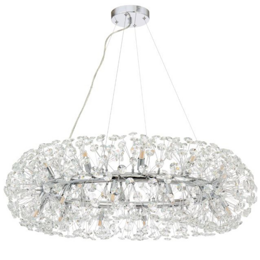 MINUET Żyrandol kryształowy 12x G9, średnica 60cm, błyszczący chrom, regulowana wysokość