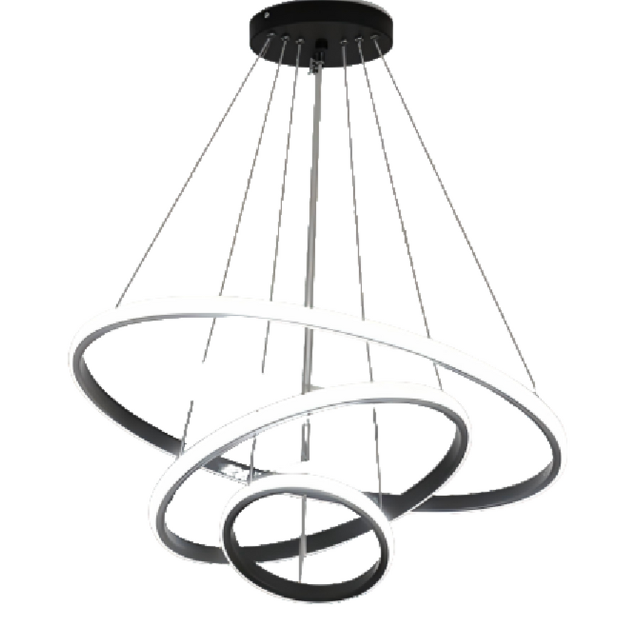 Lustra LED suspendata RICCI 45W, 3 Cercuri, lumina Rece/Calda/Neutra, Negru, Inaltime Reglabila