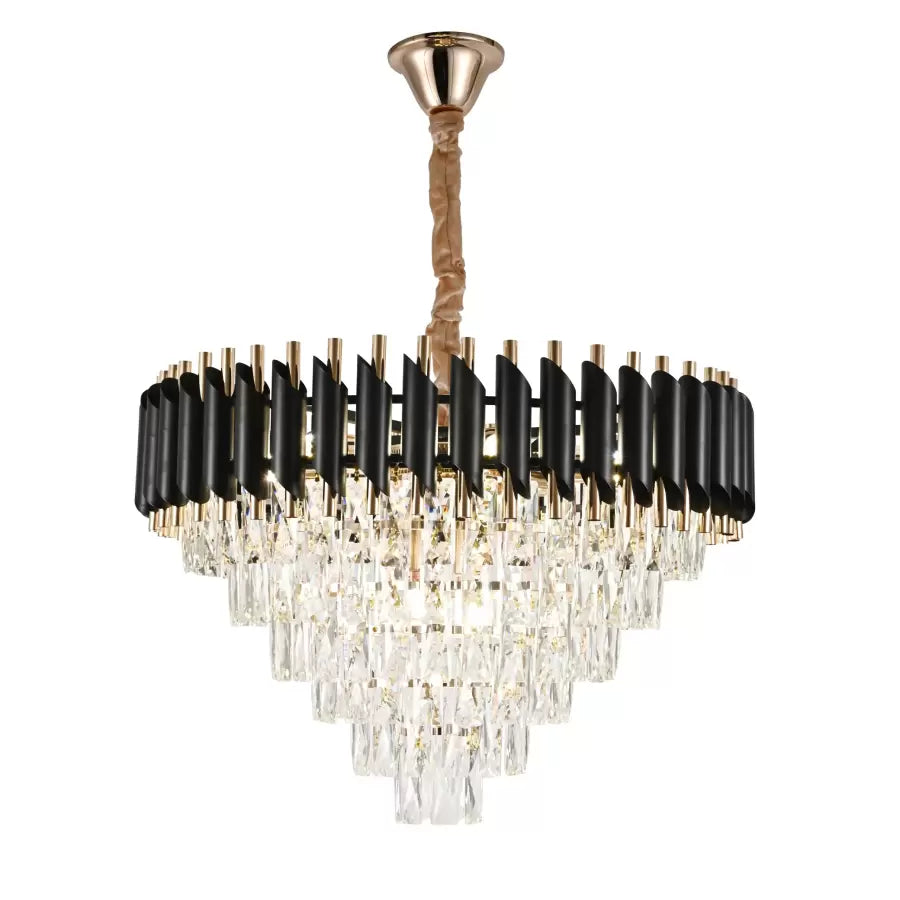 Żyrandol kryształowy VERSAILLES Magno 8xE27, średnica 60 cm, błyszczące złoto i czerń, regulowana wysokość